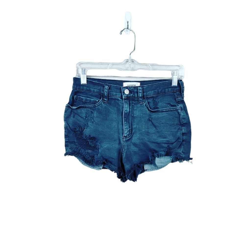 PINK Victoria’s Secret Distressed Black Denim Shorts Size 4 Raw Hem